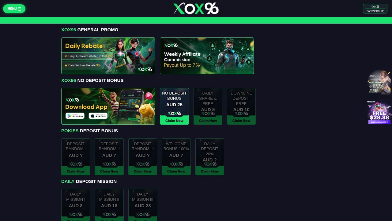 XOX96 welcome bonus promotions